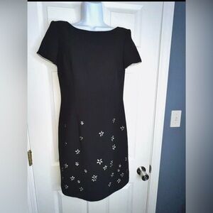 Vtg YL By Yair Womens 4 Black Cut Out Floral Short Sleeve Black Sheath Dress S